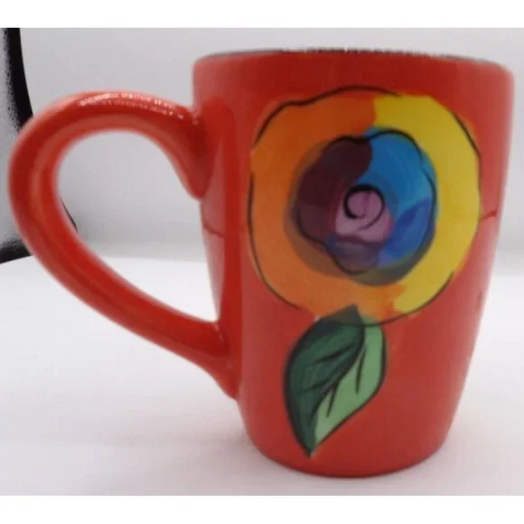 Coffee Mug- Blue Ridge Design Inc.- Orange with Stylized Flowers - Picture 4 of 4